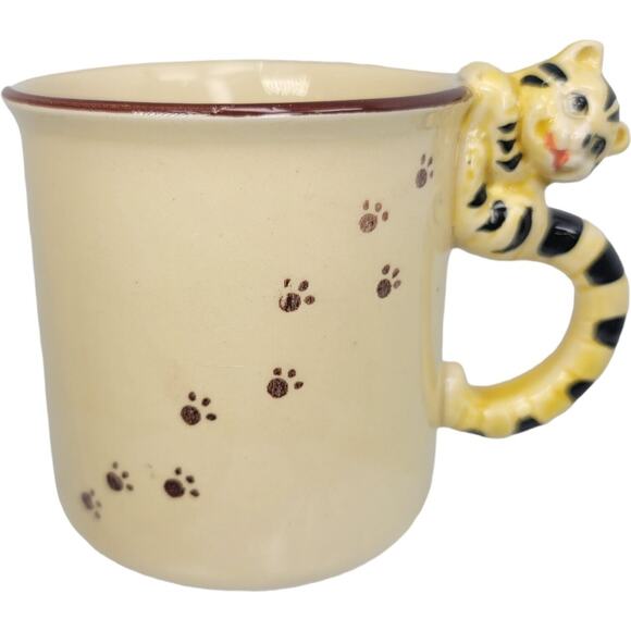 Unbranded Other - 1979 Tiger Handle Coffee Mug Vintage Cup Made in Japan Tan Yellow Brown Cat